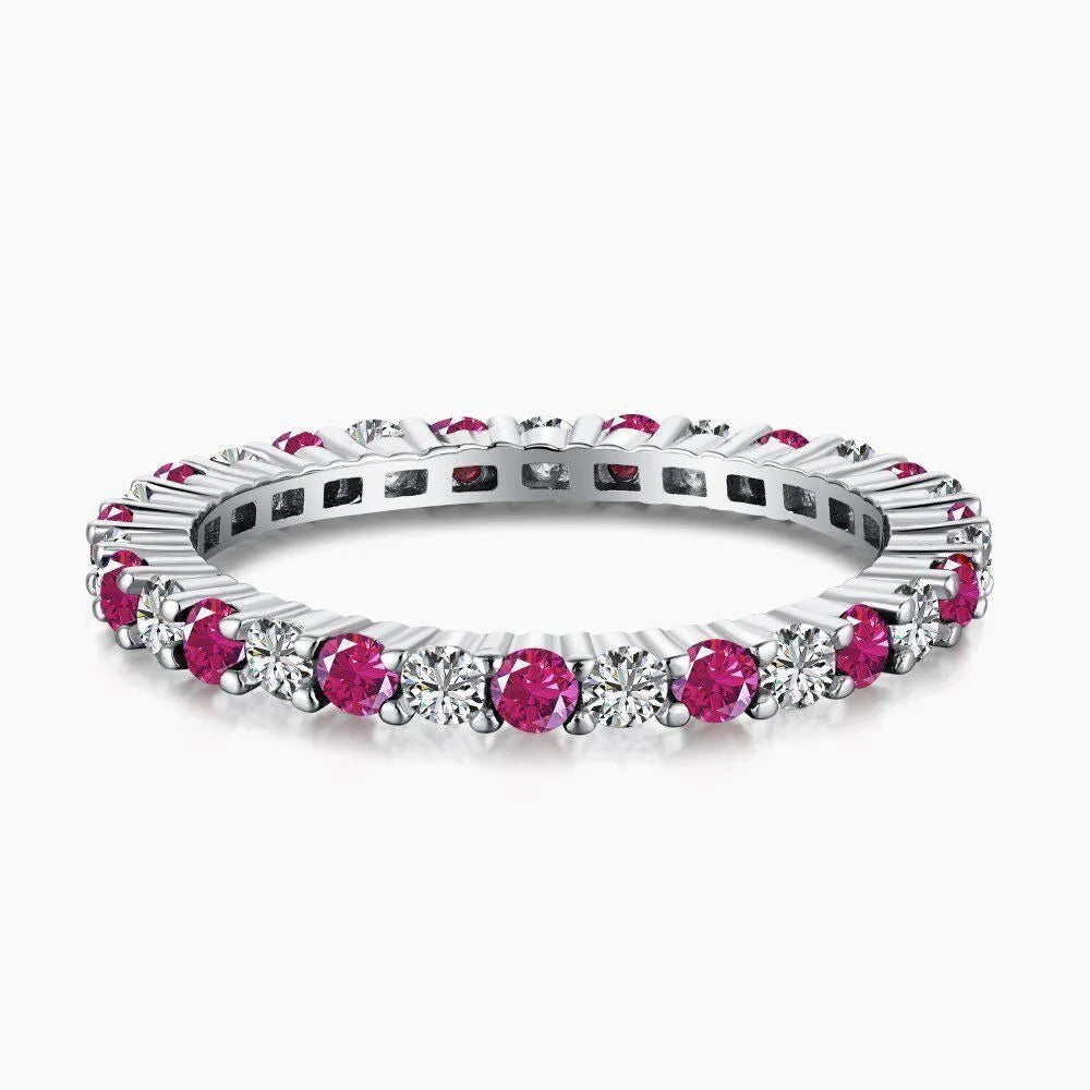 Rose Red Diamond Studded Ring - White Gold