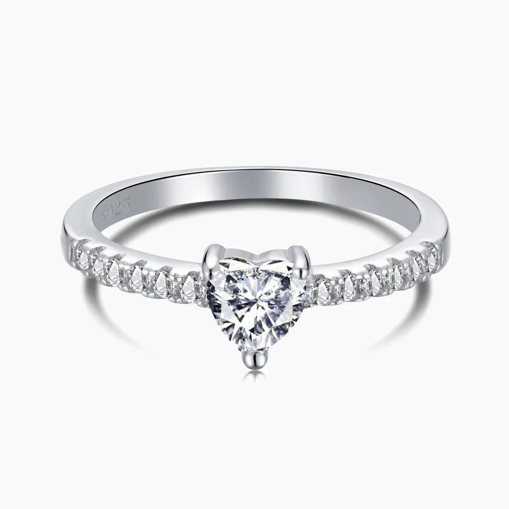 Clear Diamond Heart Ring - White Gold