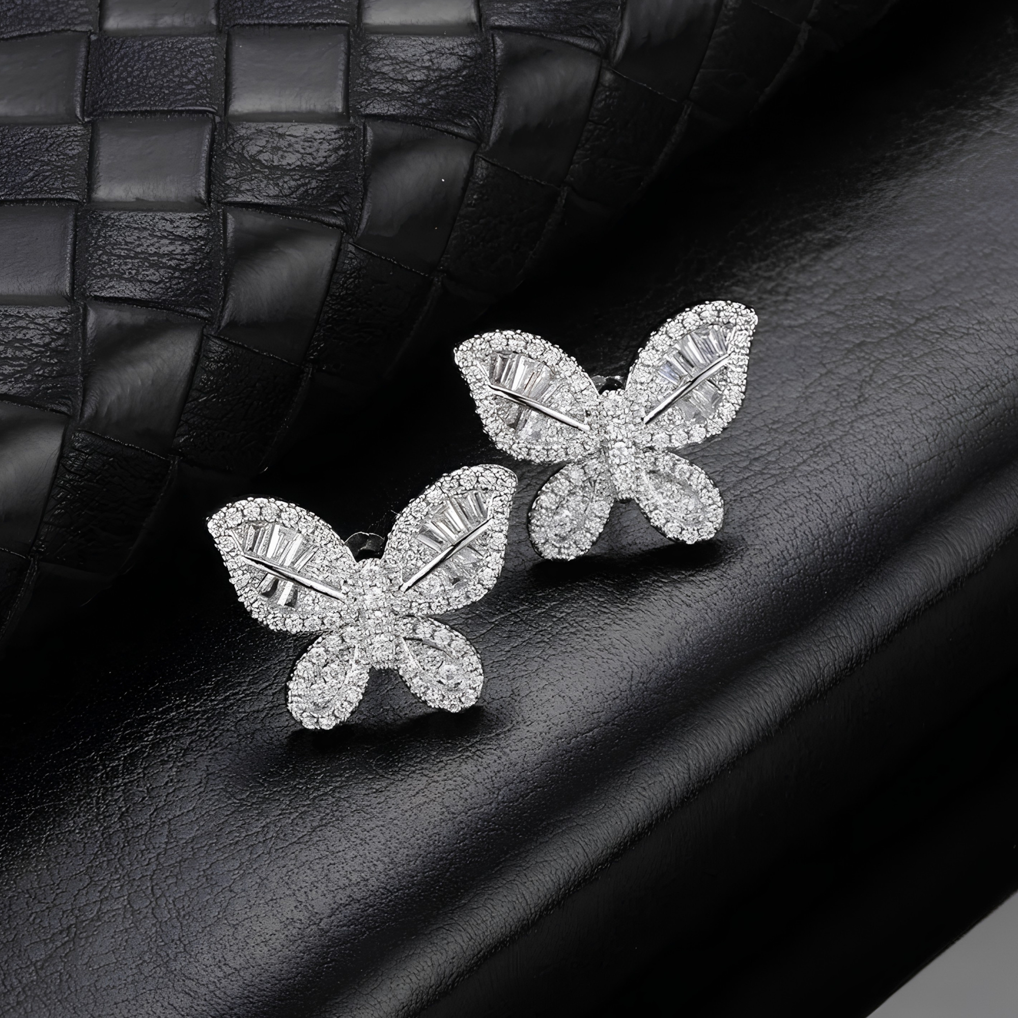 PAVE SET BUTTERFLY EARRINGS - SILVER