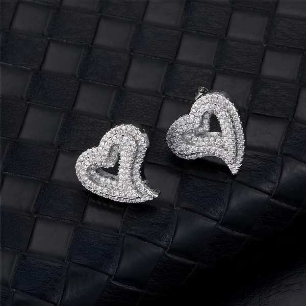 PAVE SET HEART STUD EARRINGS - SILVER