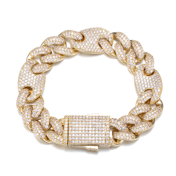 18MM ICED PUFF CUBAN BRACELET - GOLD