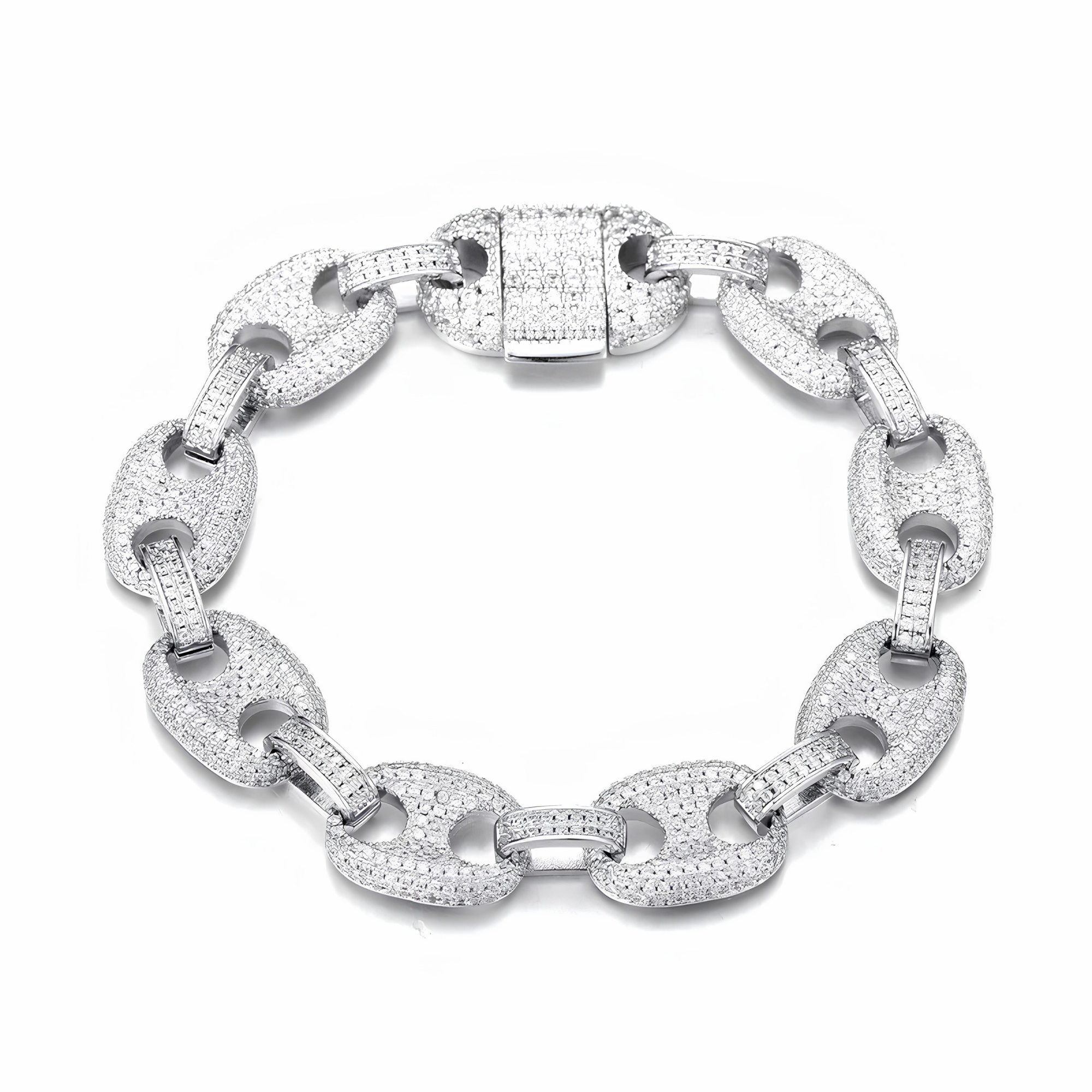 12MM ICED PUFF CUBAN BRACELET - SILVER