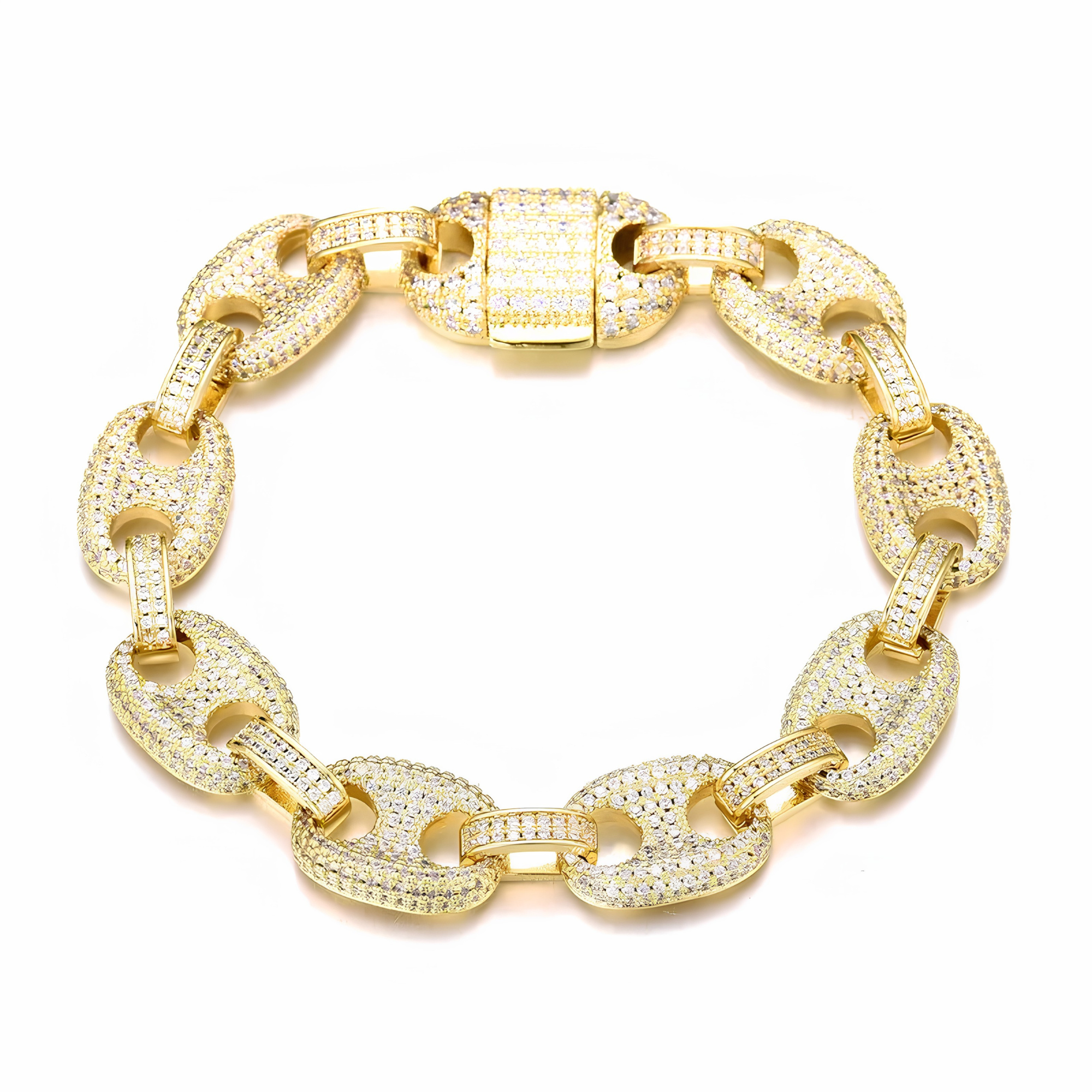 12MM ICED PUFF CUBAN BRACELET - GOLD