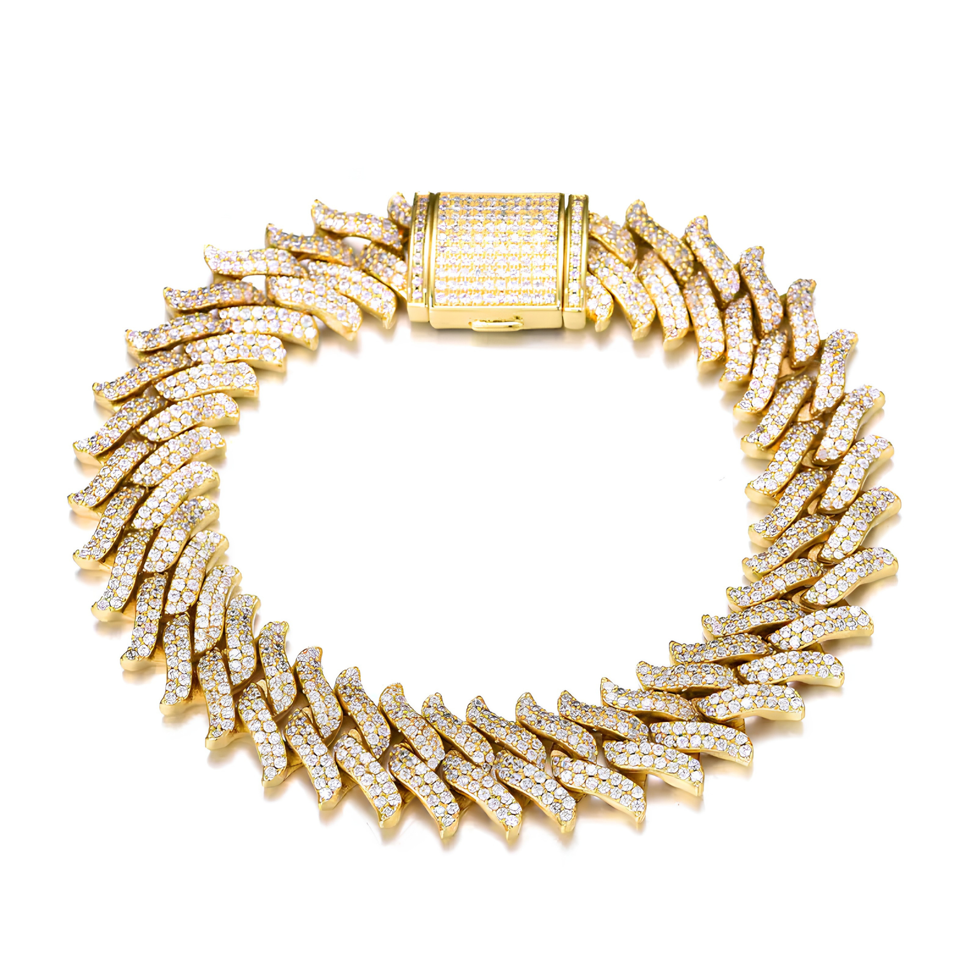 16MM ICED SPIKED CUBAN BRACELET - GOLD