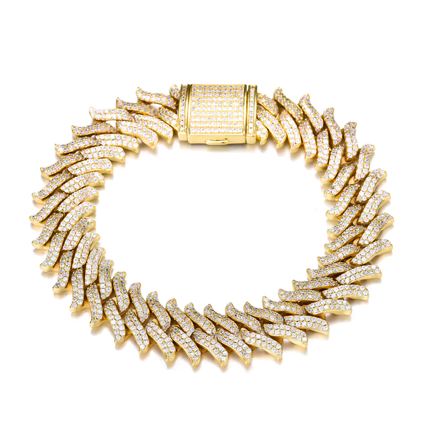 16MM ICED SPIKED CUBAN BRACELET - GOLD