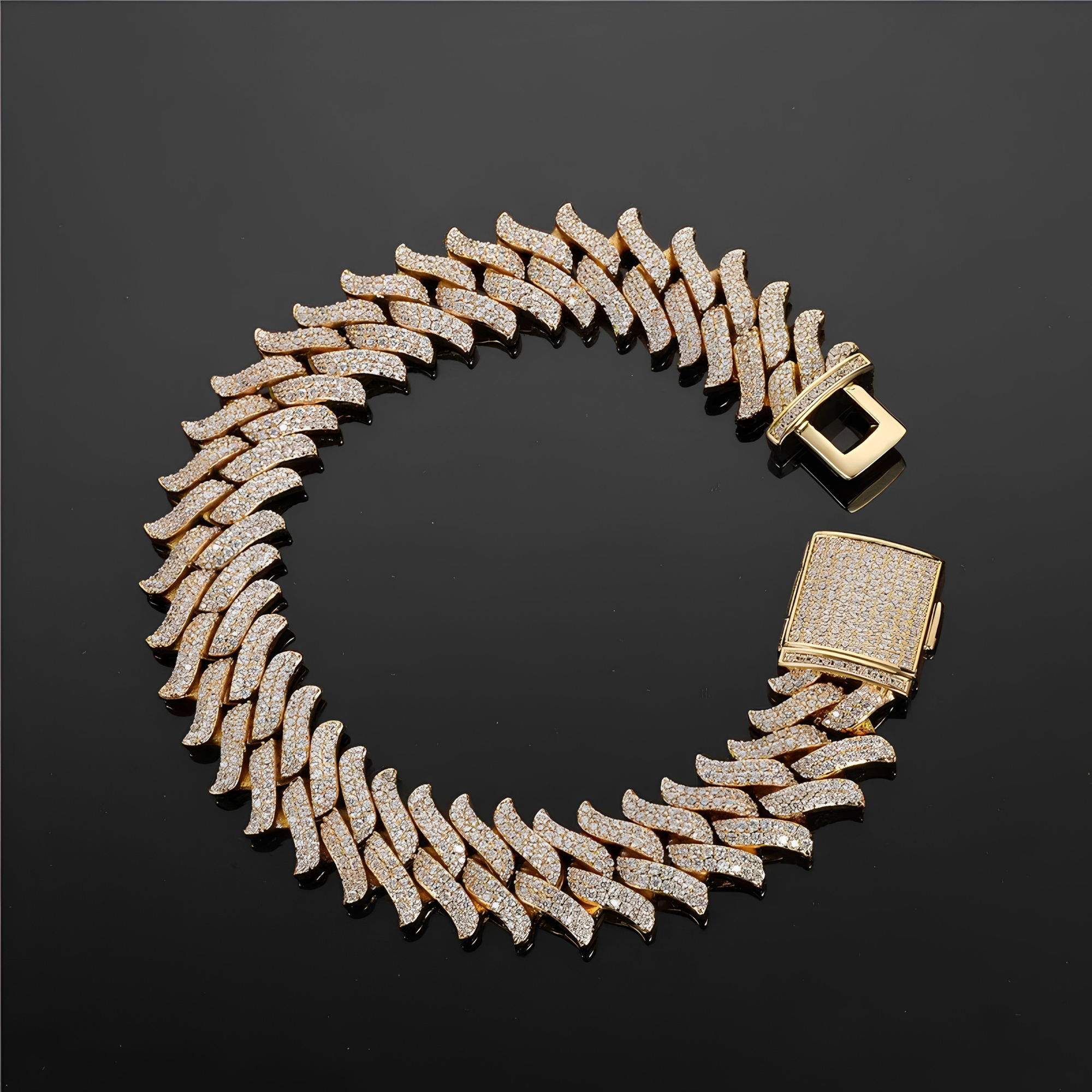 16MM ICED SPIKED CUBAN BRACELET - GOLD