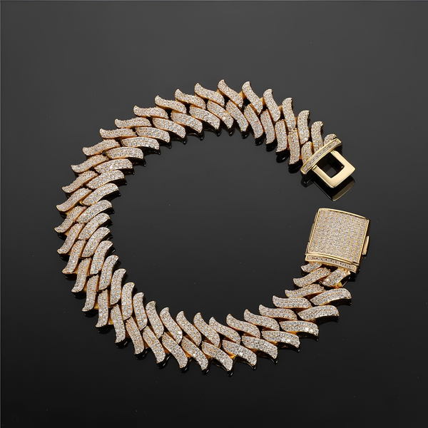 16MM ICED SPIKED CUBAN BRACELET - GOLD