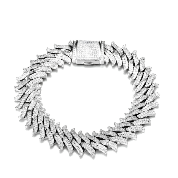 16MM ICED SPIKED CUBAN BRACELET - SILVER