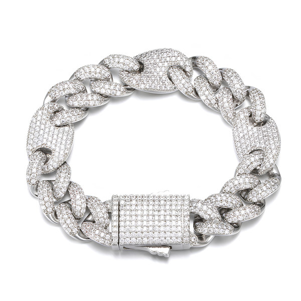18MM ICED PUFF CUBAN BRACELET - SILVER