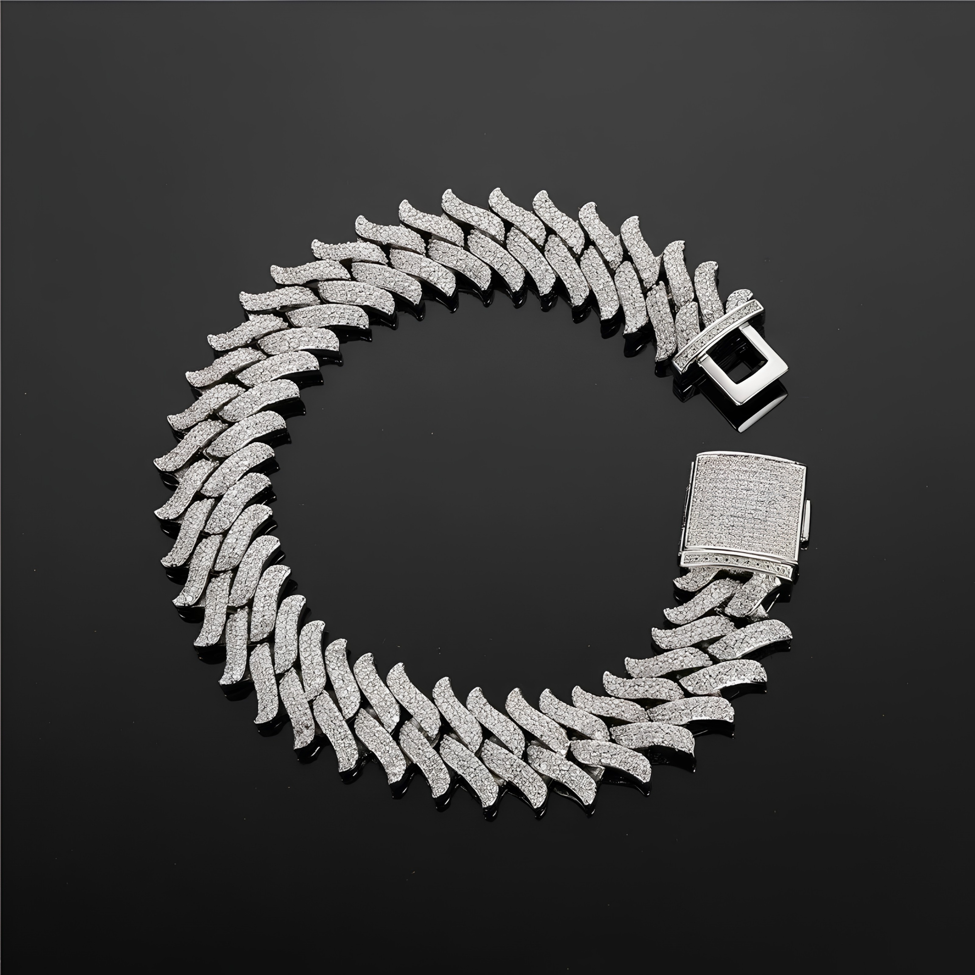 16MM ICED SPIKED CUBAN BRACELET - SILVER