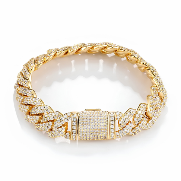 14MM ICED CUBAN PRONG BRACELET - GOLD