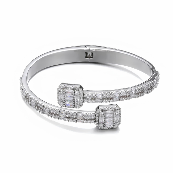 6MM ICED BAGUETTE CUFF BRACELET - SILVER