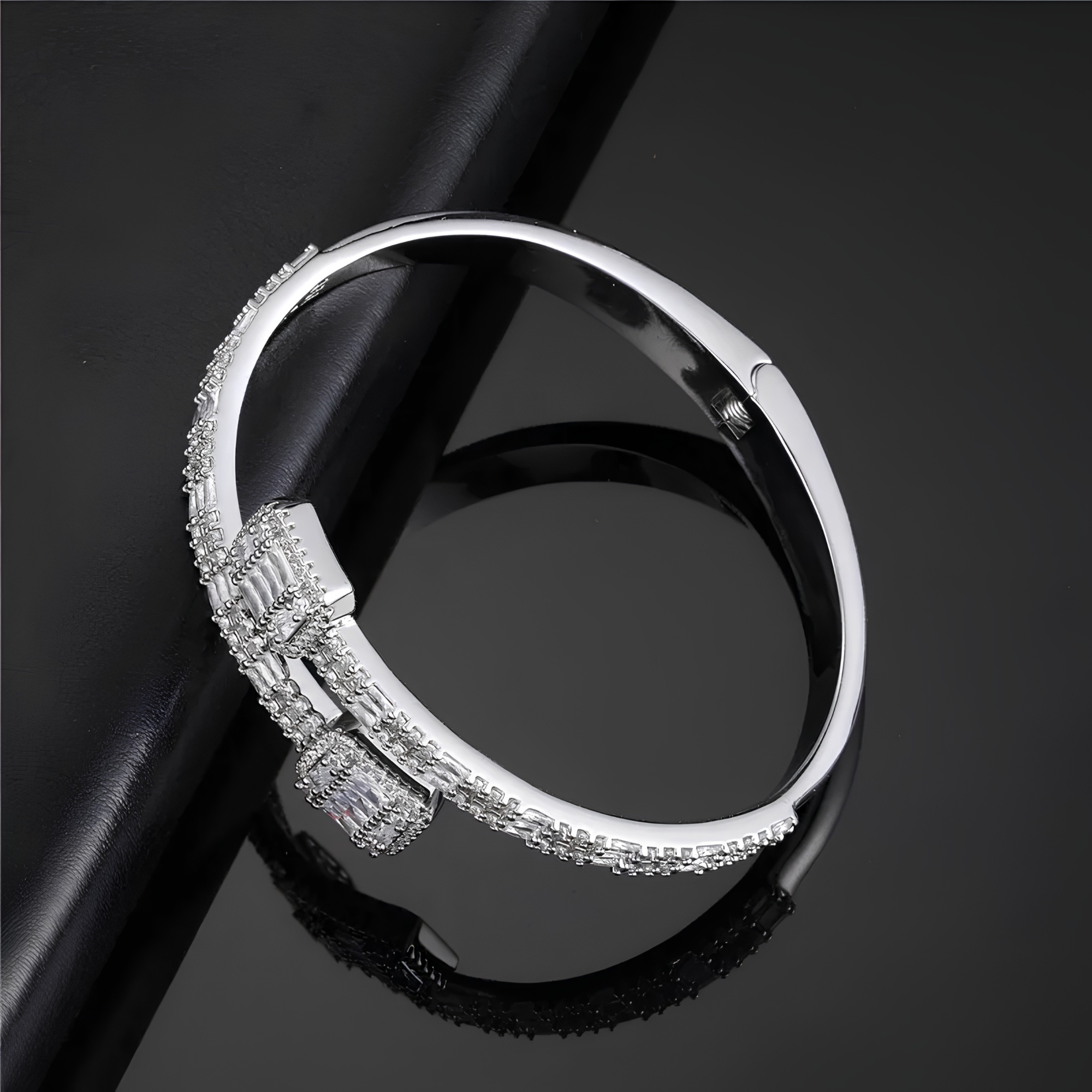 6MM ICED BAGUETTE CUFF BRACELET - SILVER