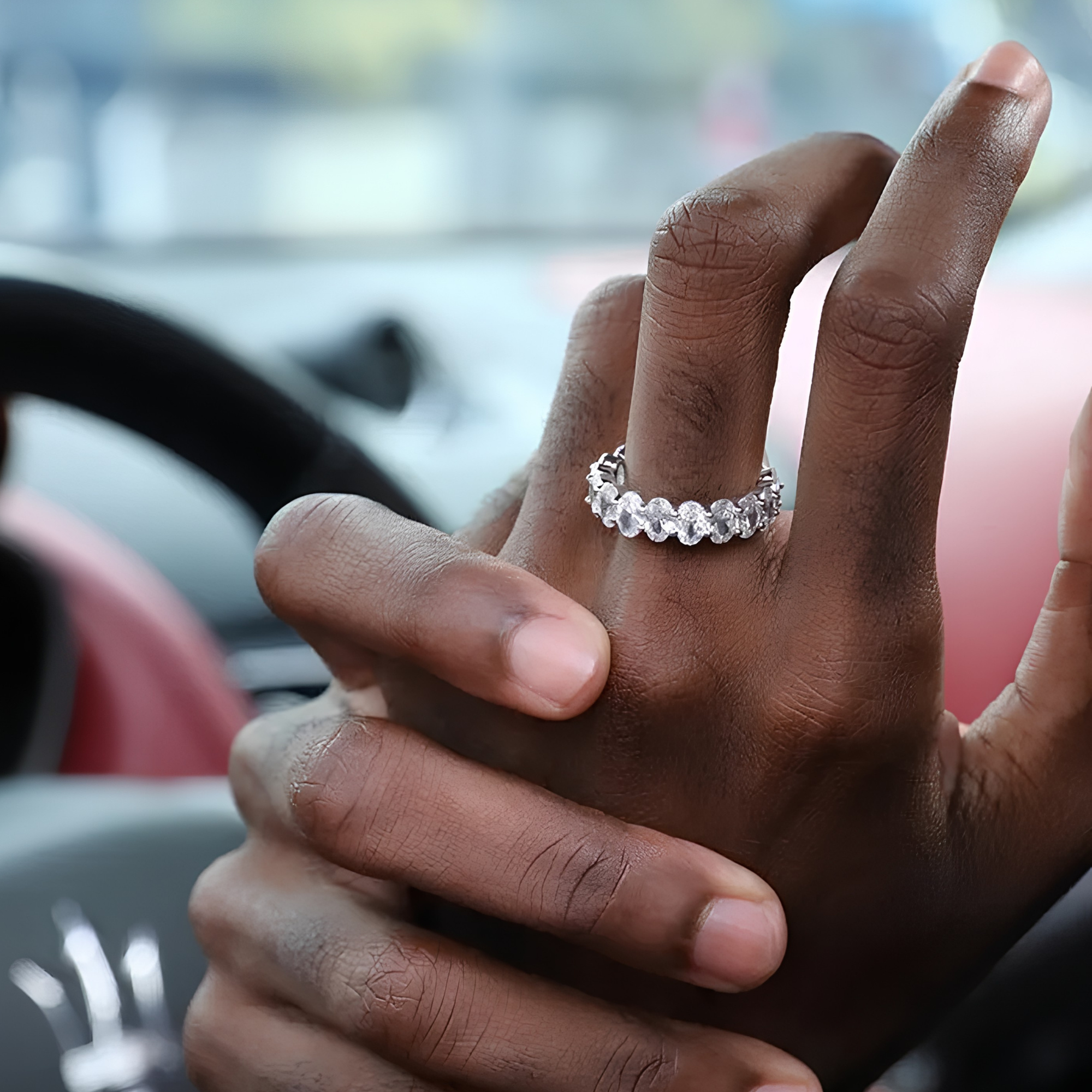 OVAL CUT ICED RING - SILVER