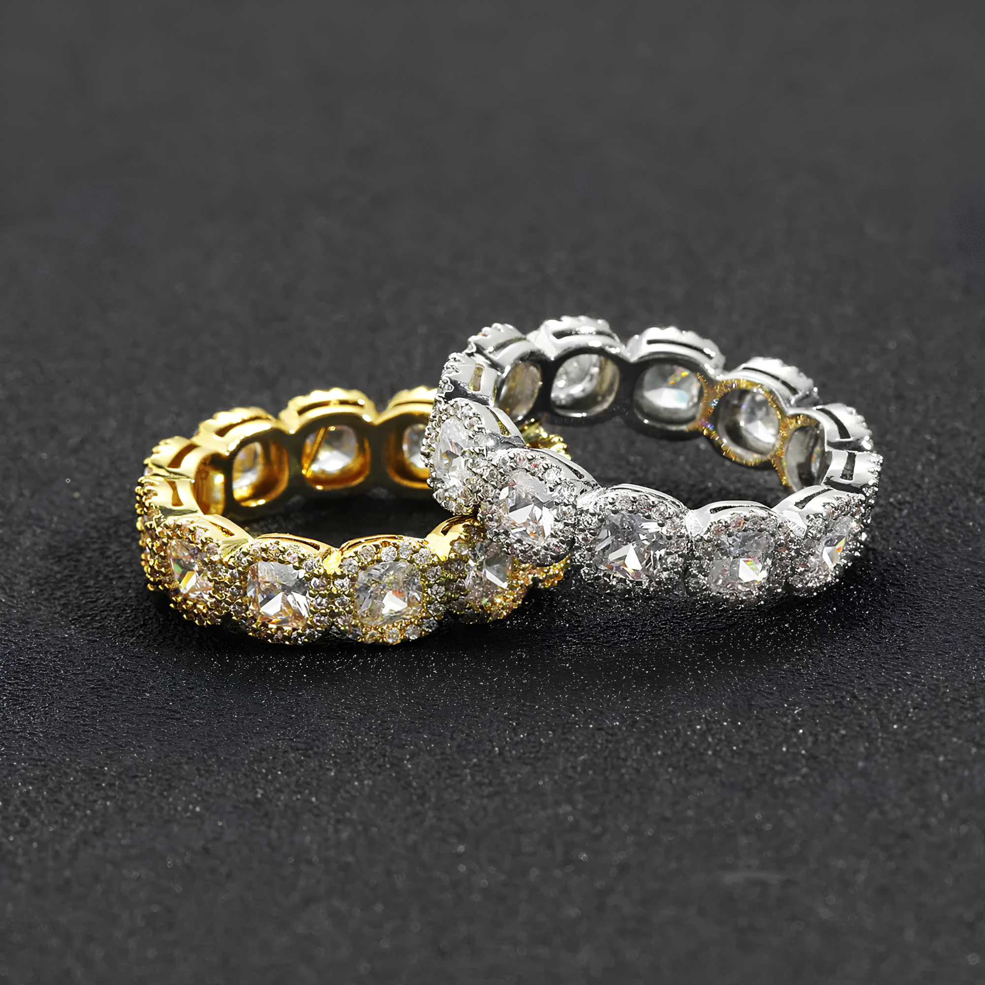ICED CLUSTERED TENNIS RING - GOLD