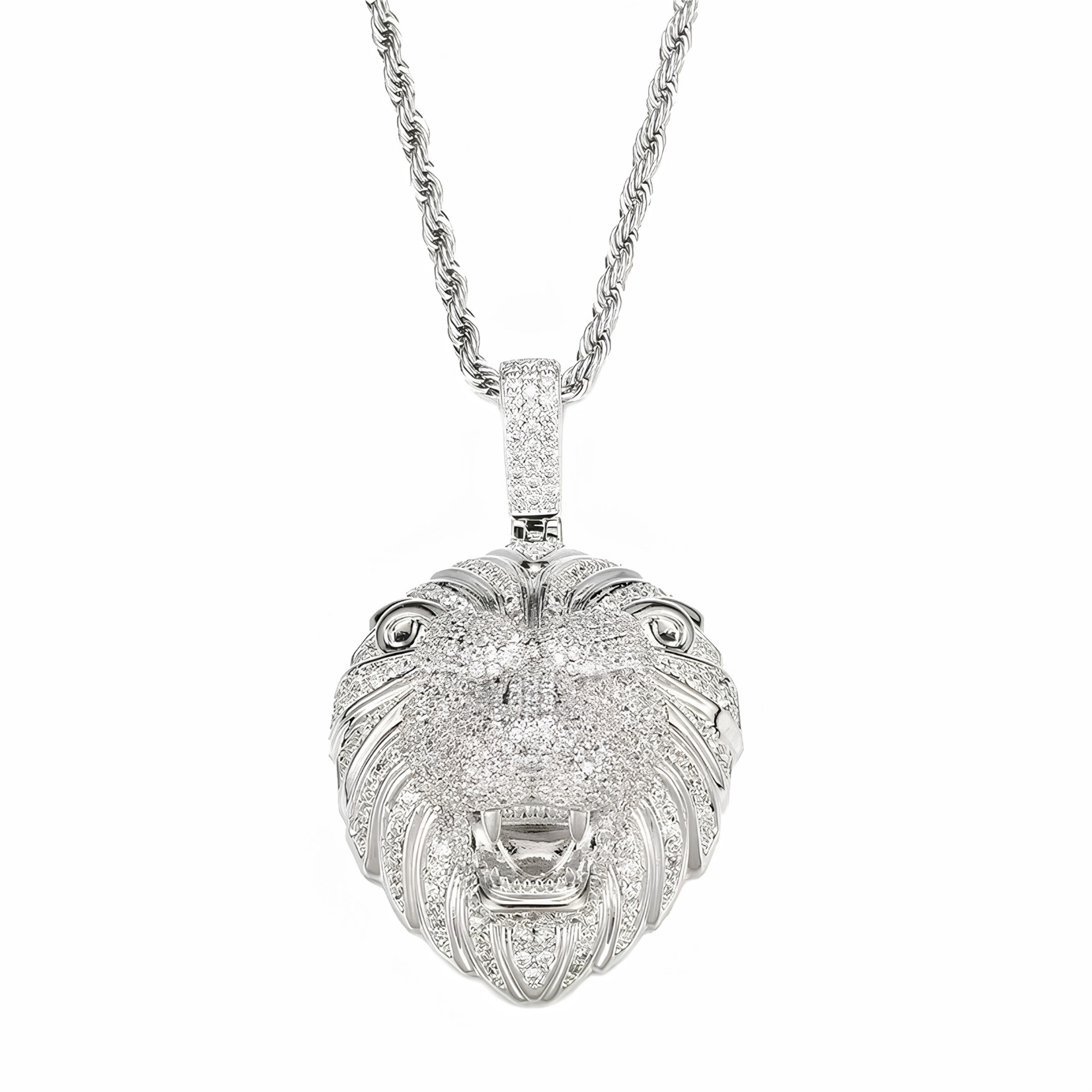 ICED LION HEAD PENDANT - SILVER