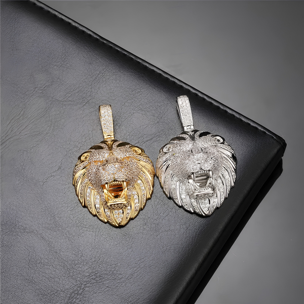 ICED LION HEAD PENDANT - SILVER