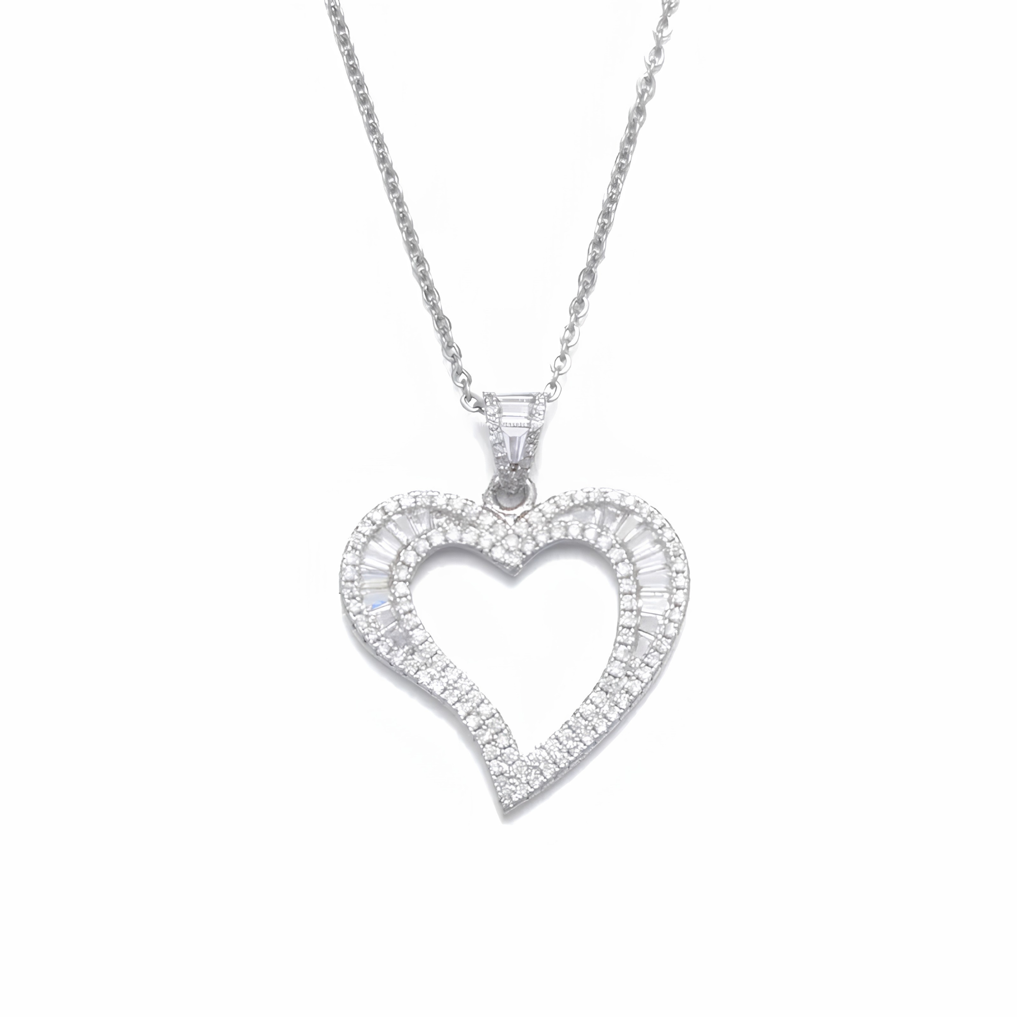 ICED OPEN HEART PENDANT - SILVER