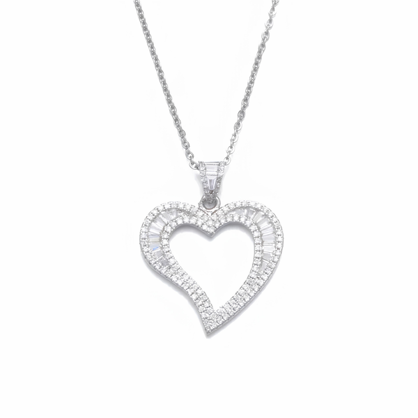 ICED OPEN HEART PENDANT - SILVER