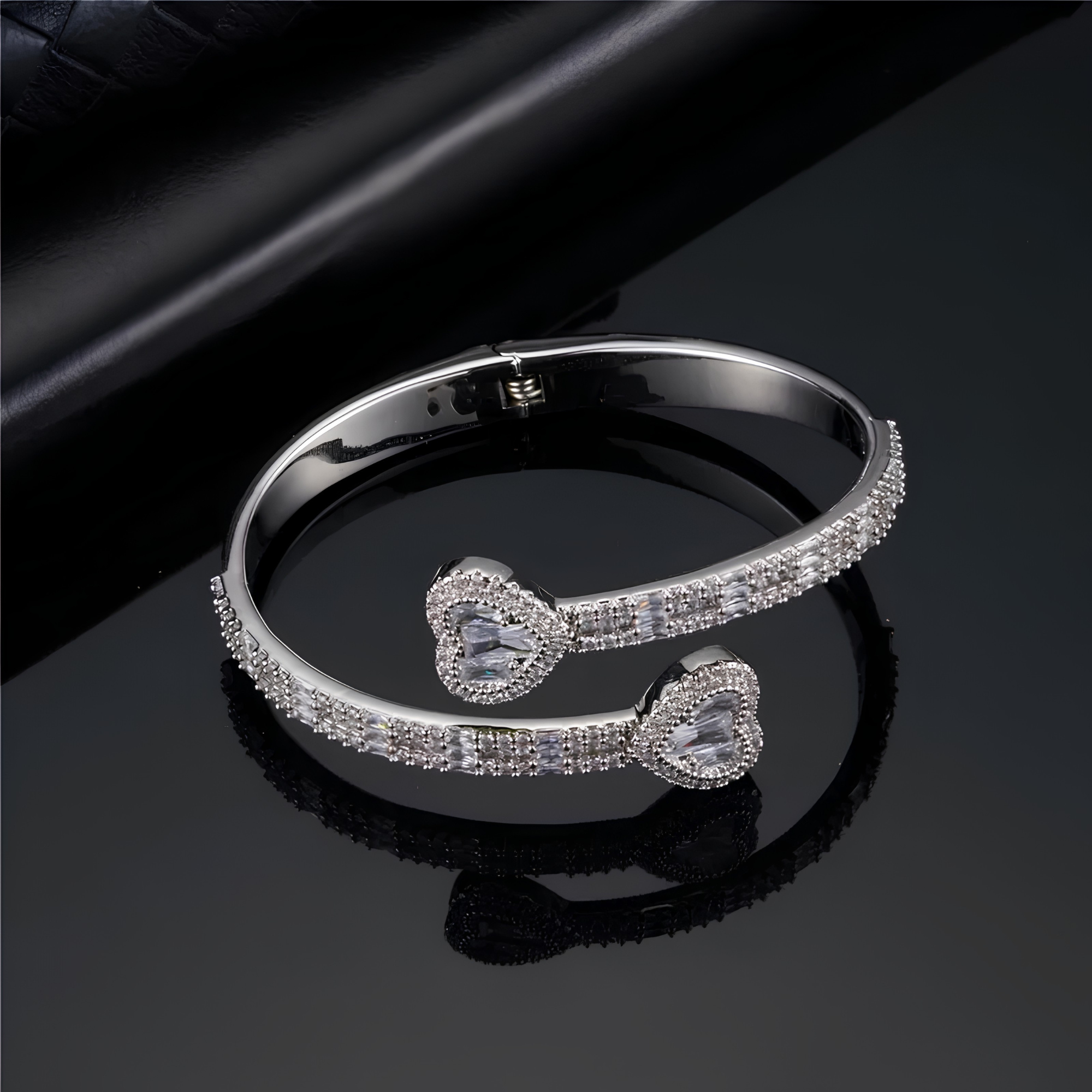 6MM ICED BAGUETTE HEART CUFF BRACELET - SILVER